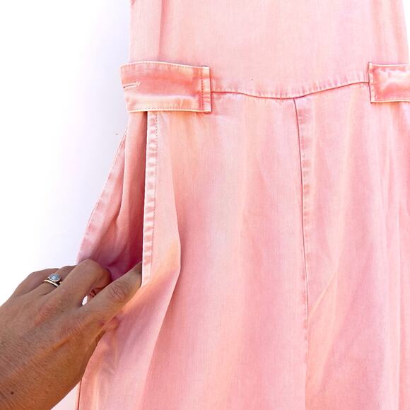 Free People Leighton Wide Leg Jumpsuit Pink Cotton Lace Overalls Denim Small - Picture 12 of 14
